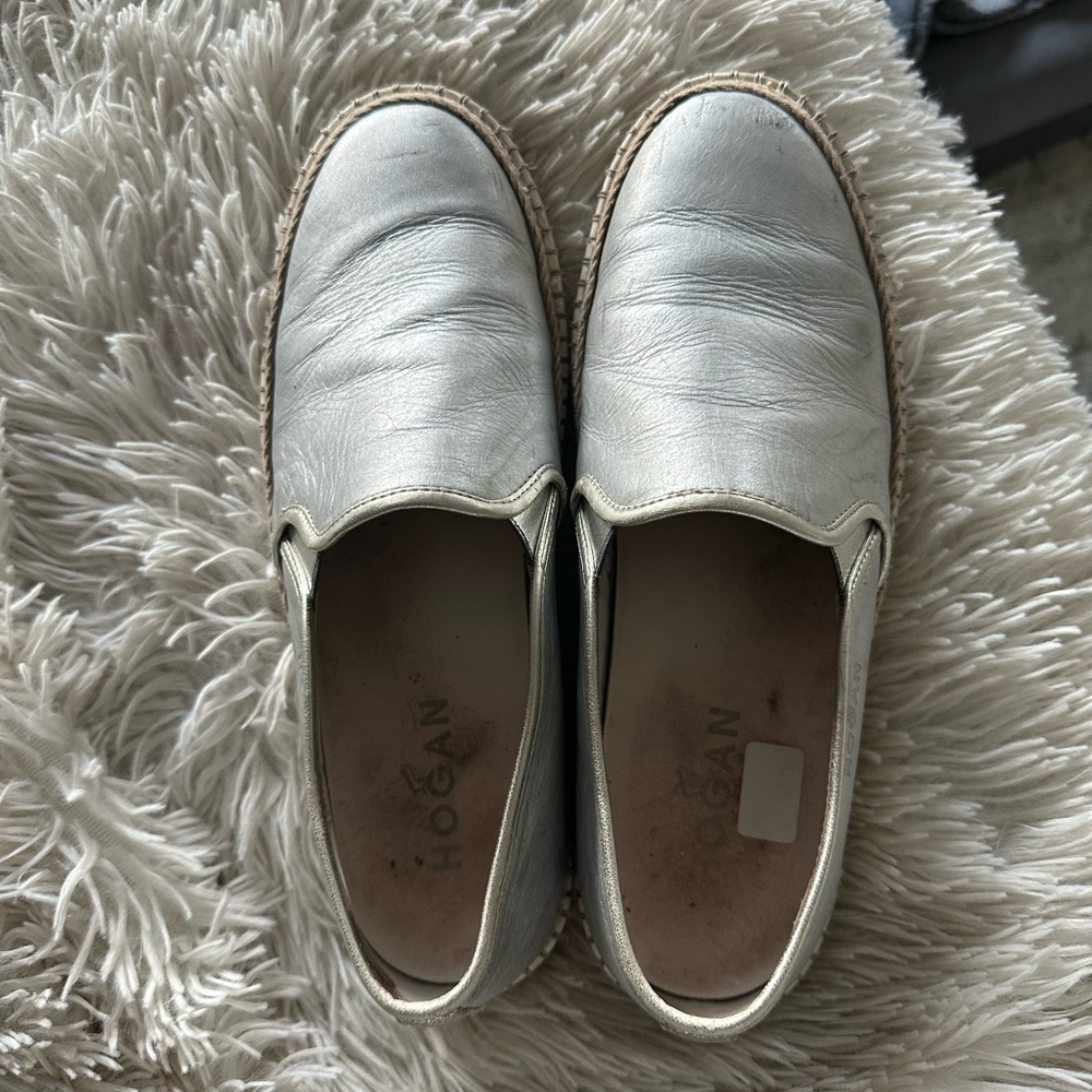 Hogan Metallic Silver Slip-On Loafers